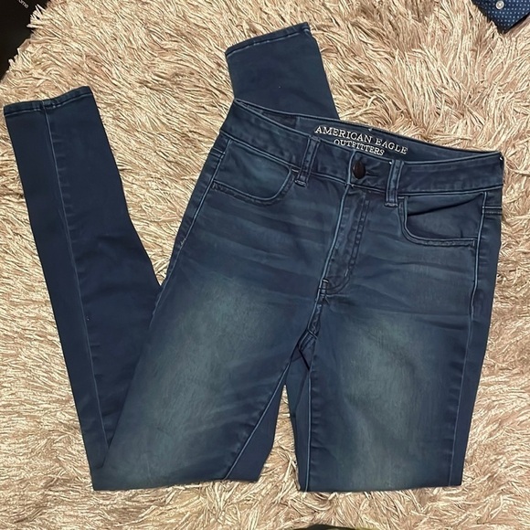AMERICAN Eagle Super Super Stretch High‎ Rise Blue Jeggings - Picture 1 of 10